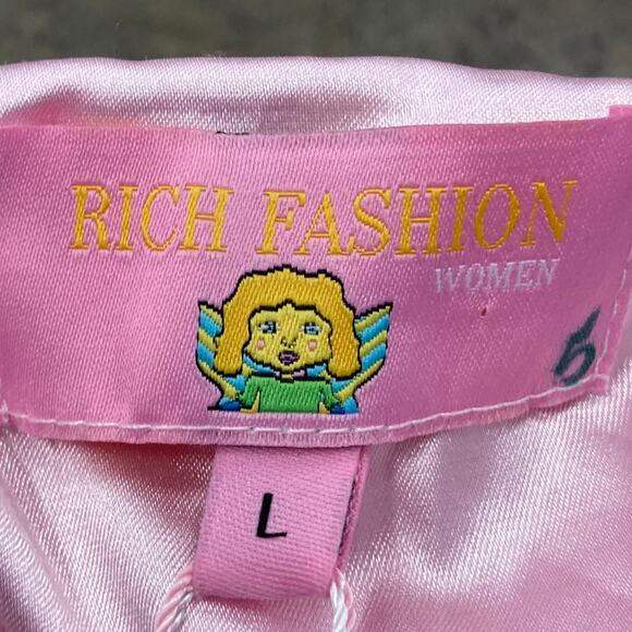 NWT RICH FASHION Dress L Pink Tweed Boucle Jeweled&Beaded-All-Over A-Line Knee - Picture 3 of 8